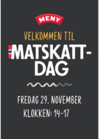 Informasjon om matskattedag med dato og klokkeslett, samt en menybanner øverst.