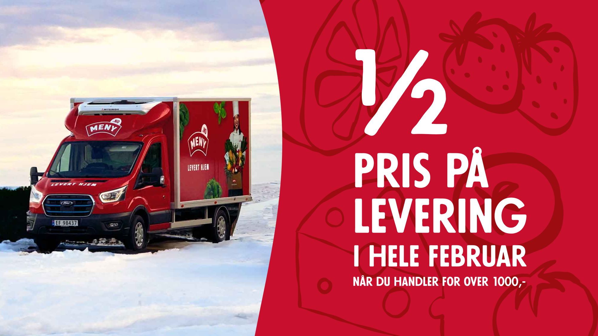 Halv pris på levering i februar når du handler for over 1000 kr på nett
