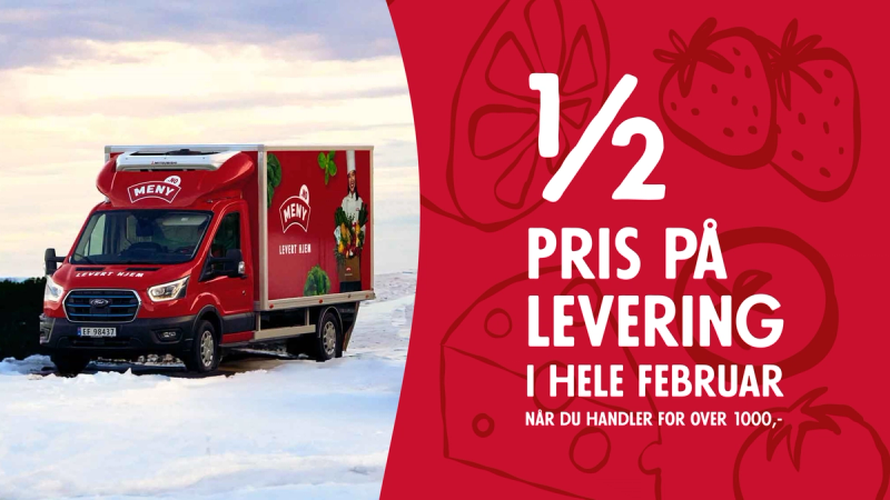 Halv pris på levering i februar når du handler for over 1000 kr på nett