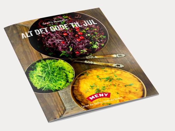 En kokebok med bilder av frukt og grønt til jul, med tittelen 'Alt det gode til jul' på forsiden.