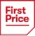 Logo av First Price med rød tekst på hvit bakgrunn.