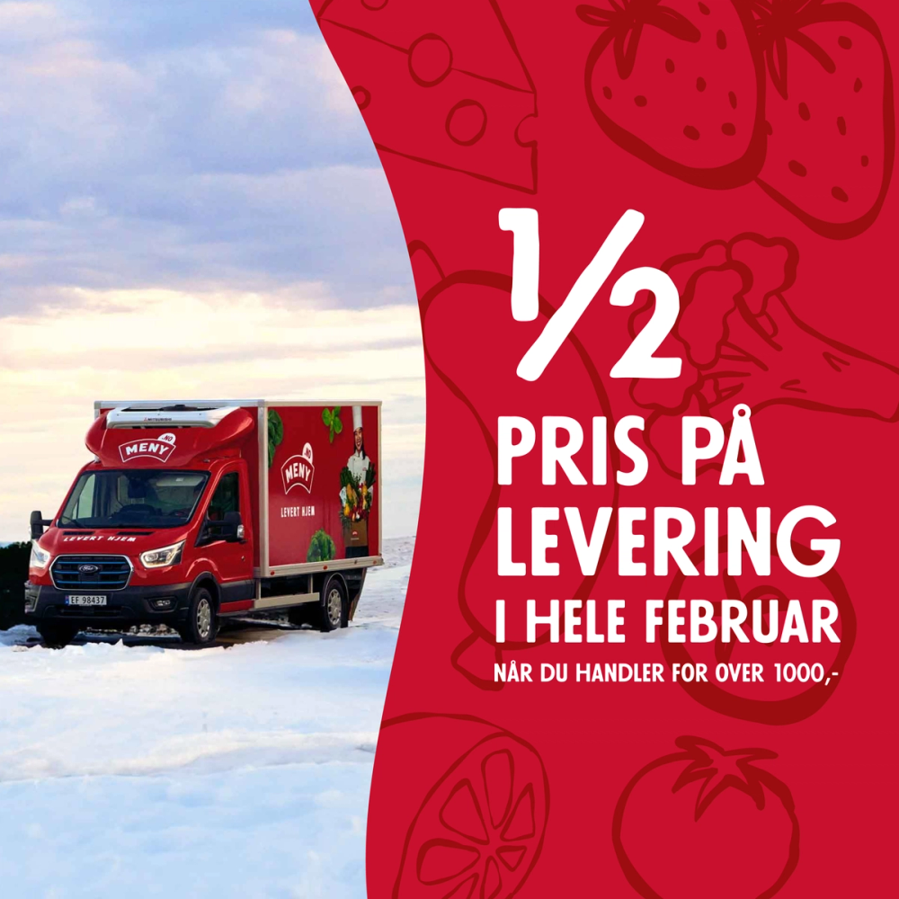 Halv pris på levering i februar når du handler for over 1000 kr på nett
