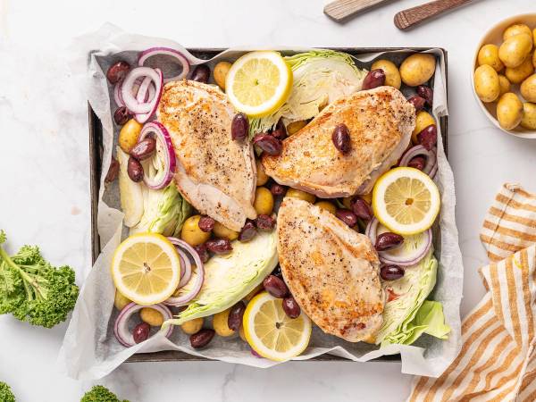 Ovnsbakt kyllingbryst med perlepoteter