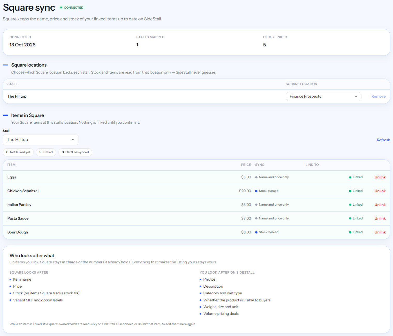 Square sync page - live