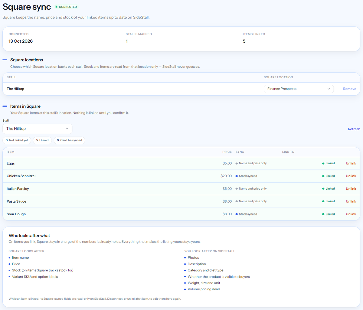 Square sync page - live
