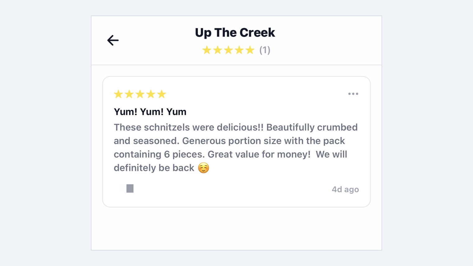 A five-star customer review on a SideStall stall page, with a title and a few lines praising the product.