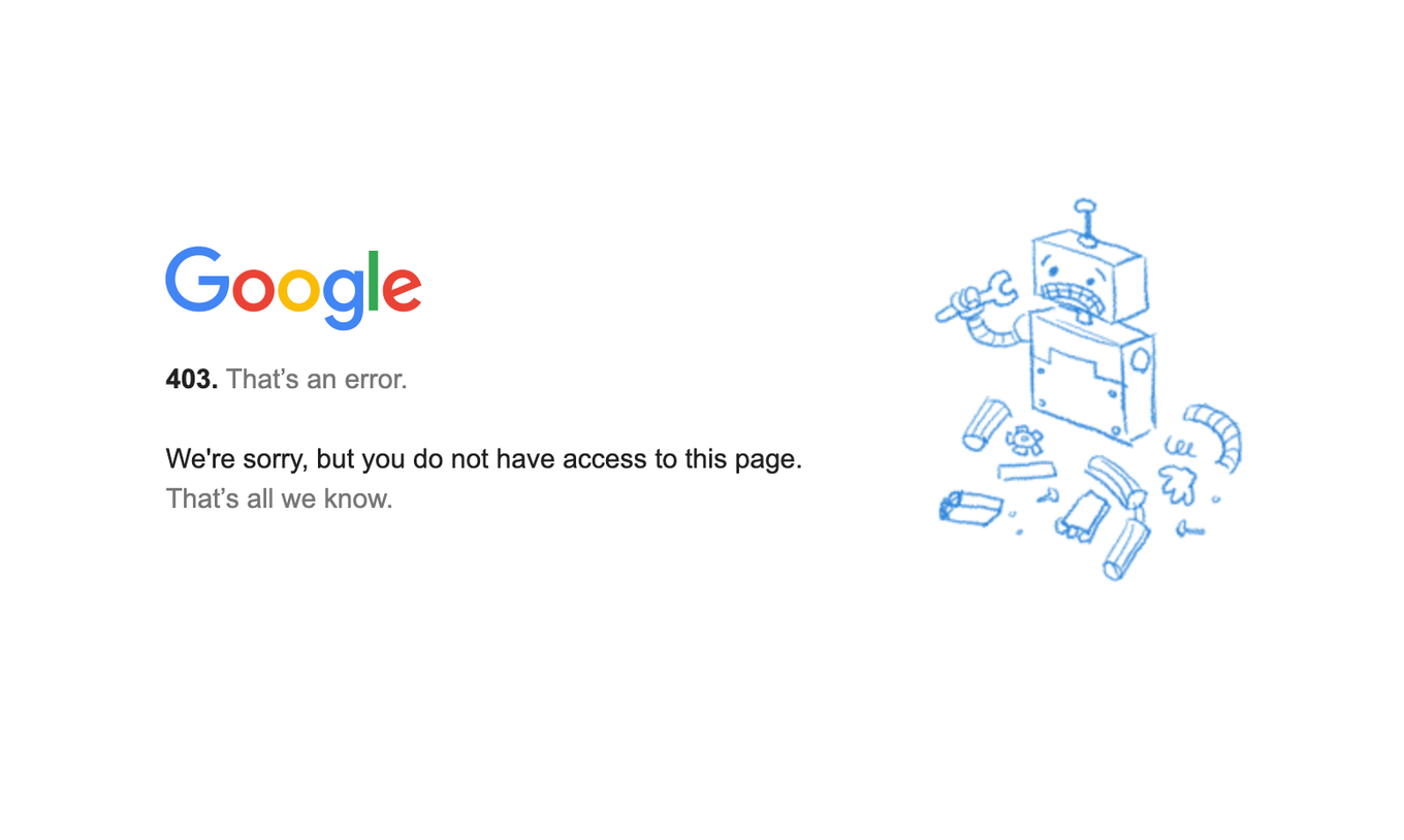Google's 403 error page shown instead of the Playground app on October 7, 2026