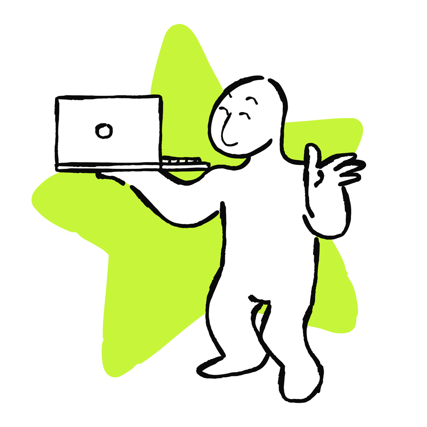 A person works at a laptop beside a large star, representing the completed workflow plan.