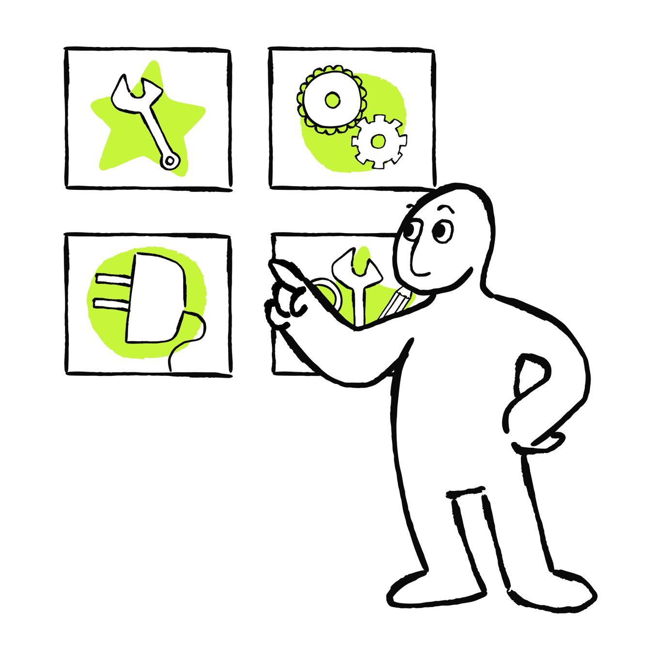 A person compares four possible AI tool setups.