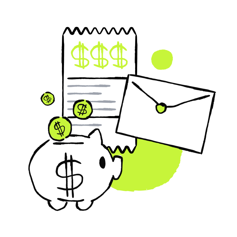 Overdue payment email sequence builder with invoice details and four-step navigation.
