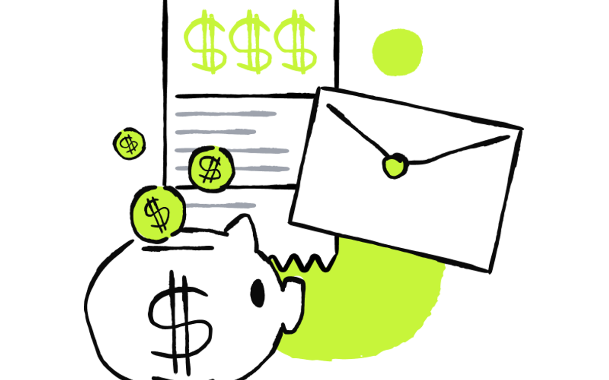 Overdue payment email sequence builder with invoice details and four-step navigation.