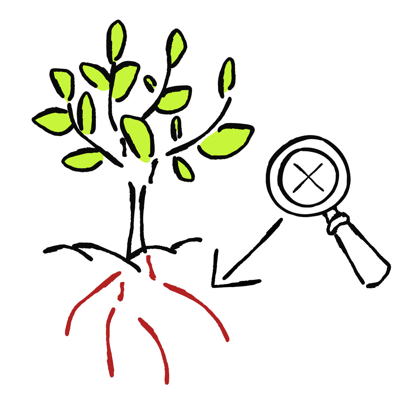 A tree and magnifying glass illustrate diagnosing the root of a workflow failure.