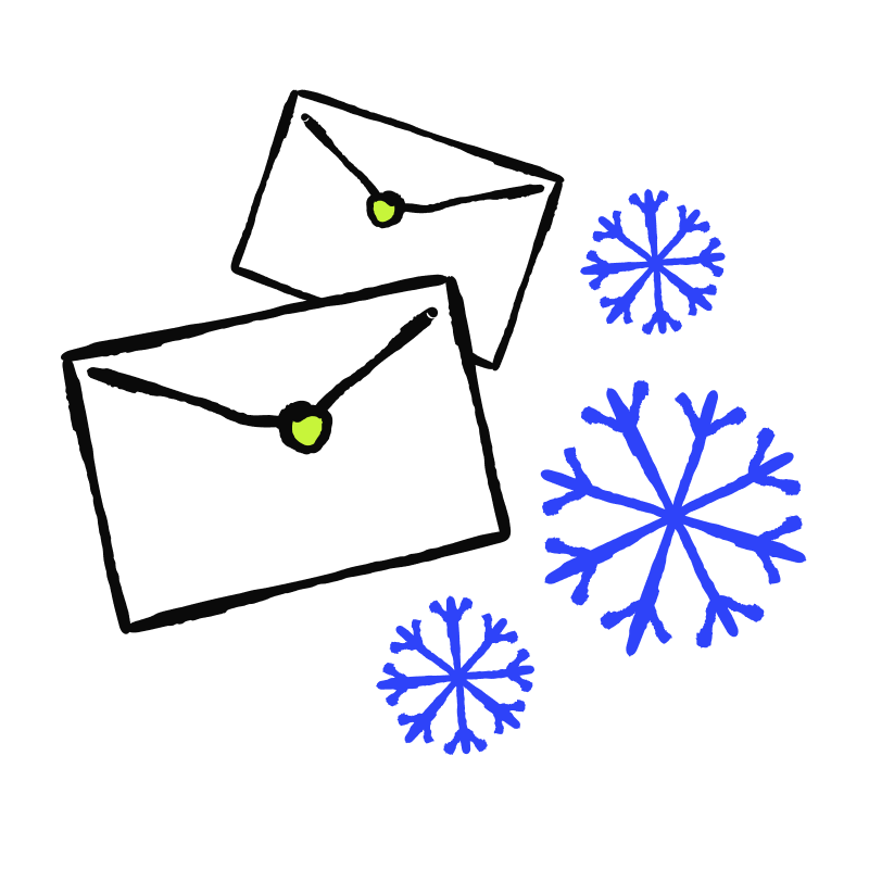 Four connected email cards illustrating a focused outreach sequence.