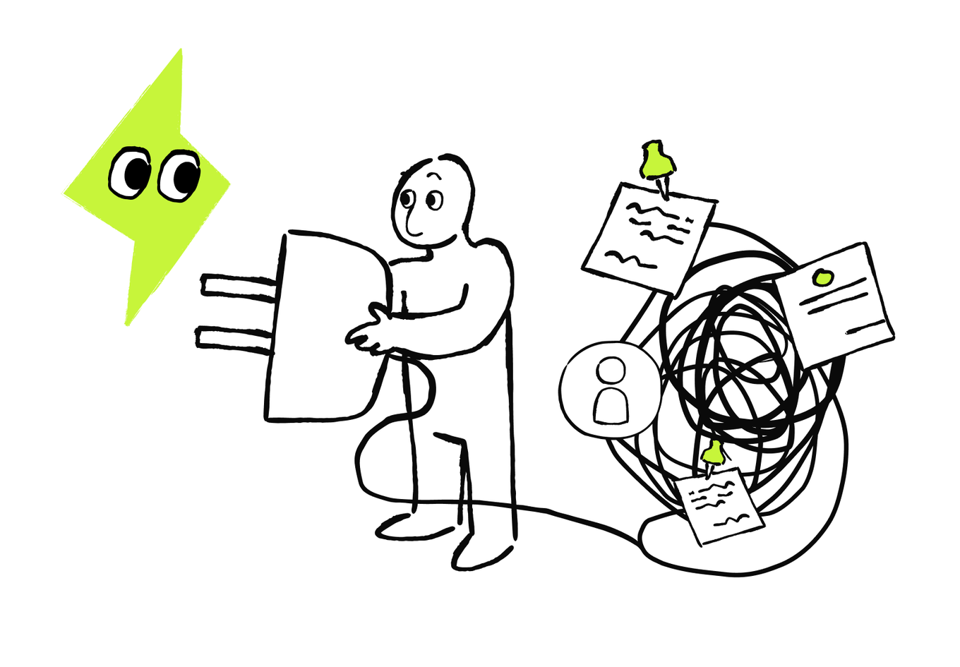 An AI assistant faces documents and tangled external connections.