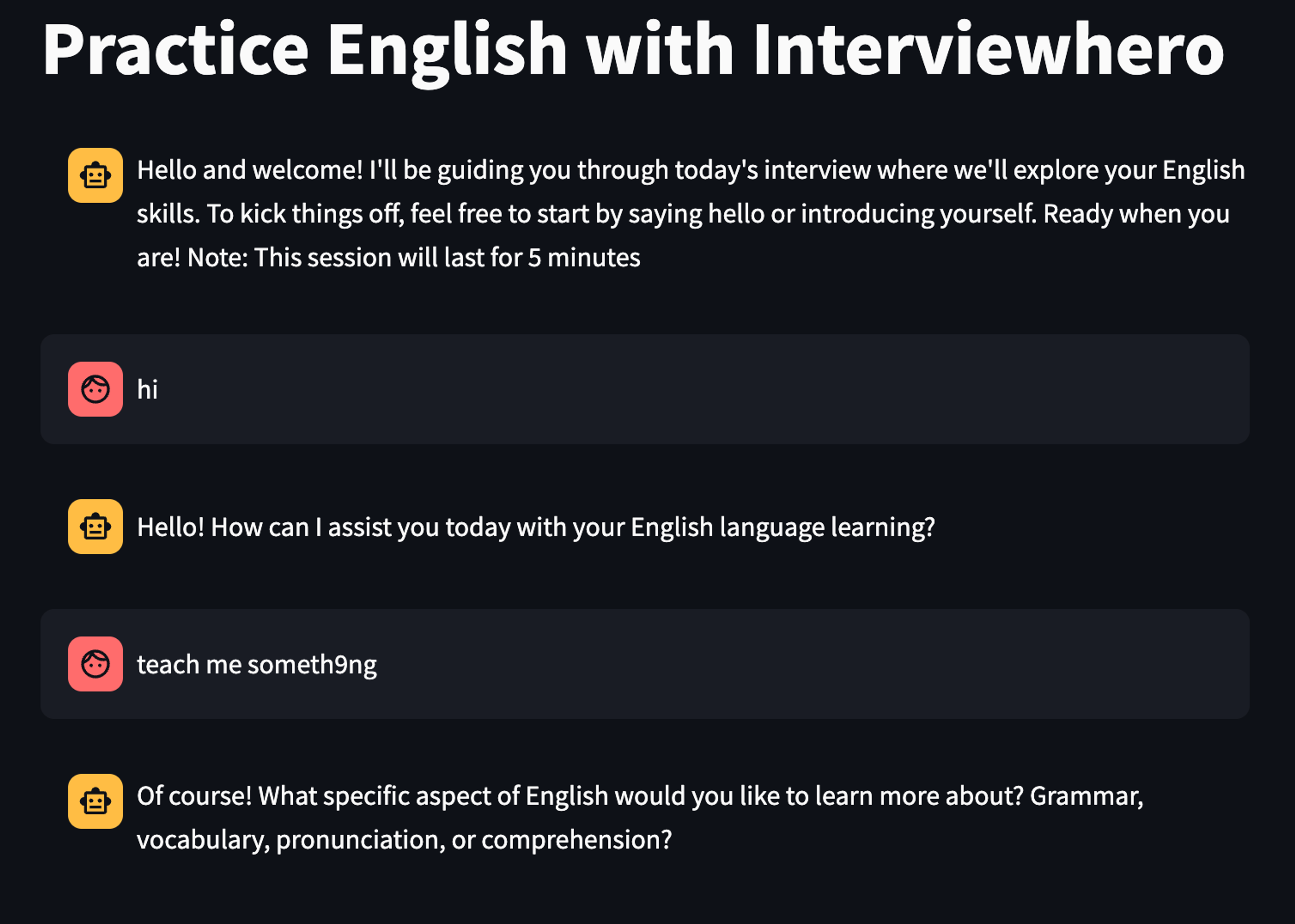 Interview Hero English Bot - Practice your english skills before an interview for free