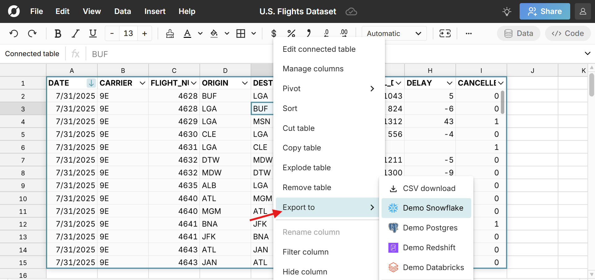 How to export spreadsheet data to your data warehouse