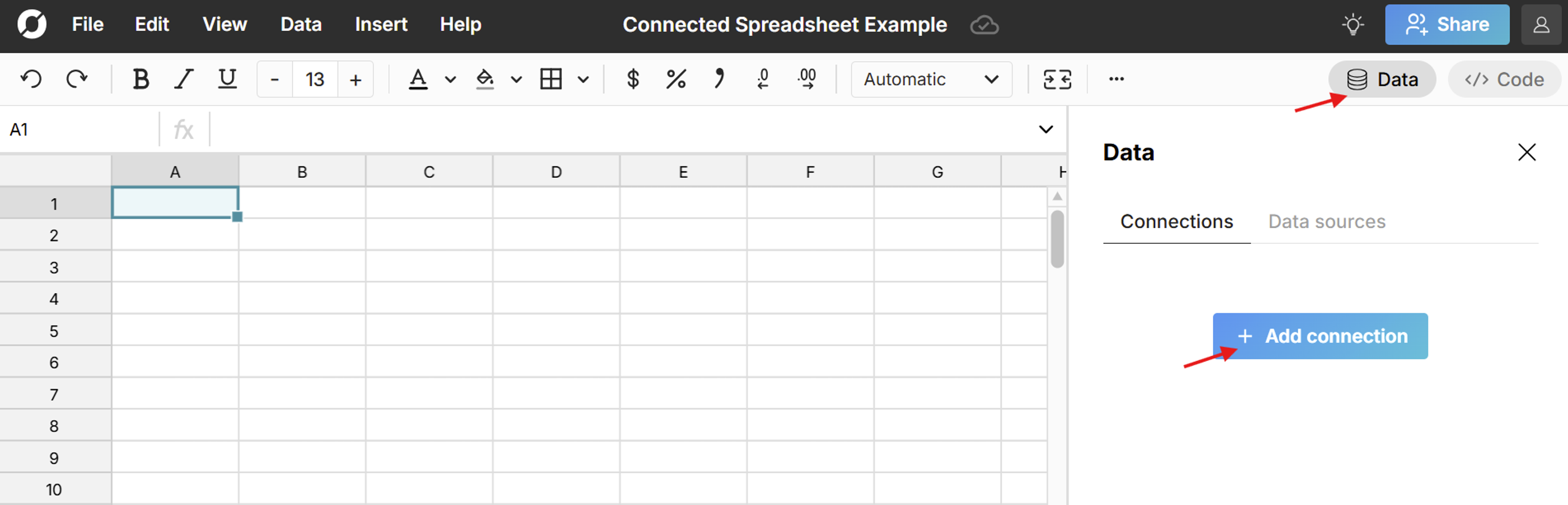 connect spreadsheet to data source