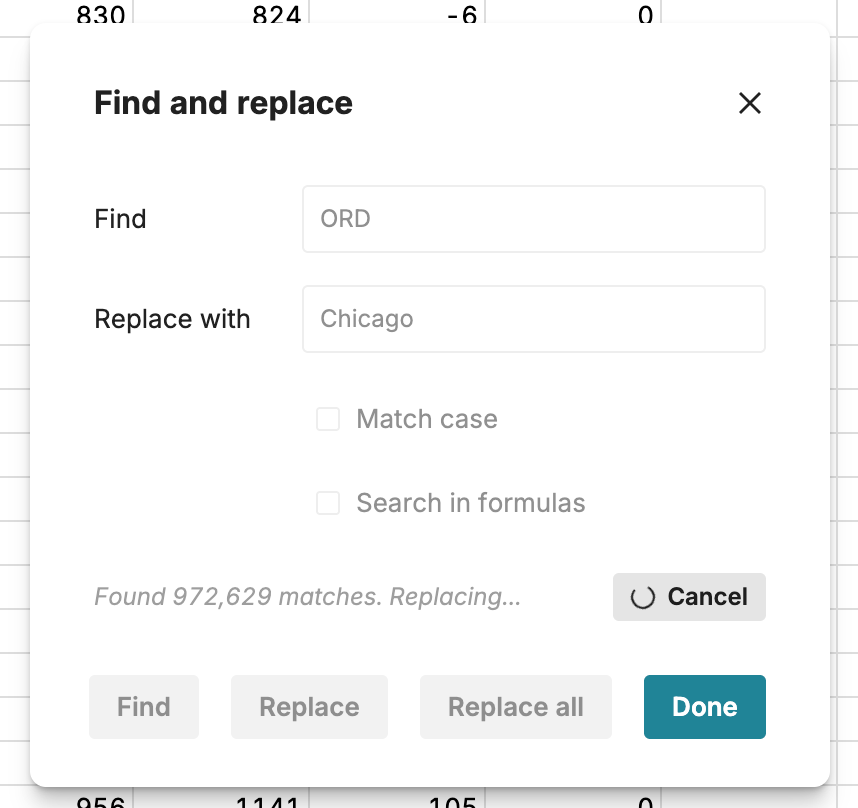 find and replace all in row zero
