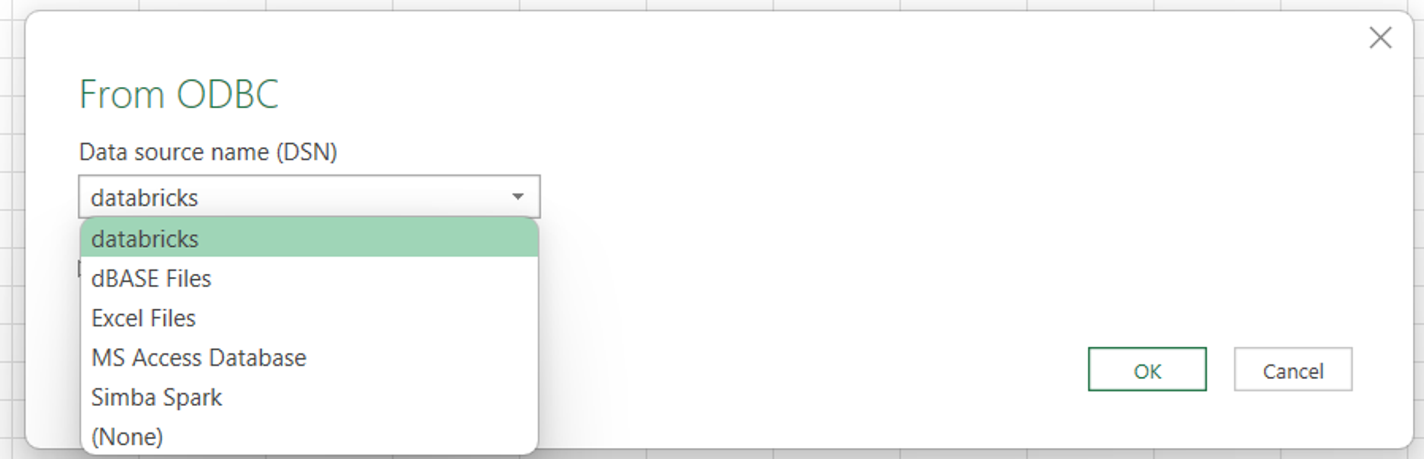 Excel From ODBC menu