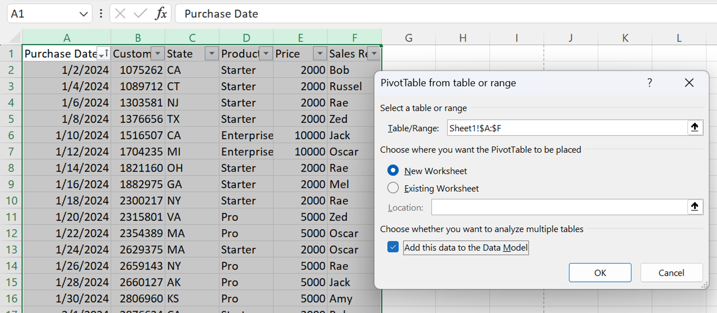 excel pivot table add this data to data model