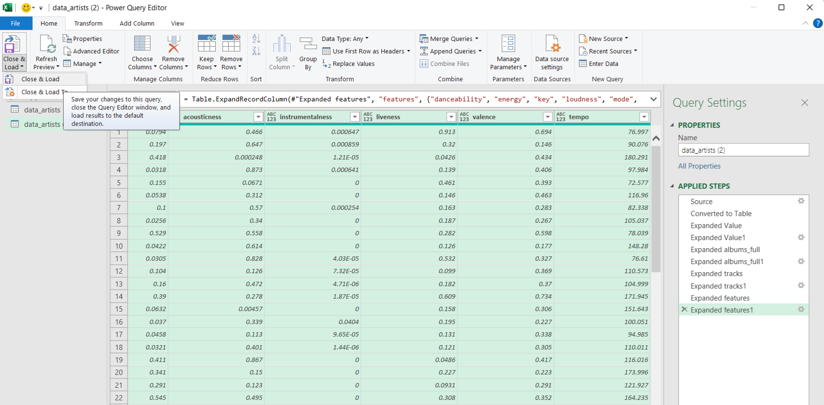 JSON Excel Close Load