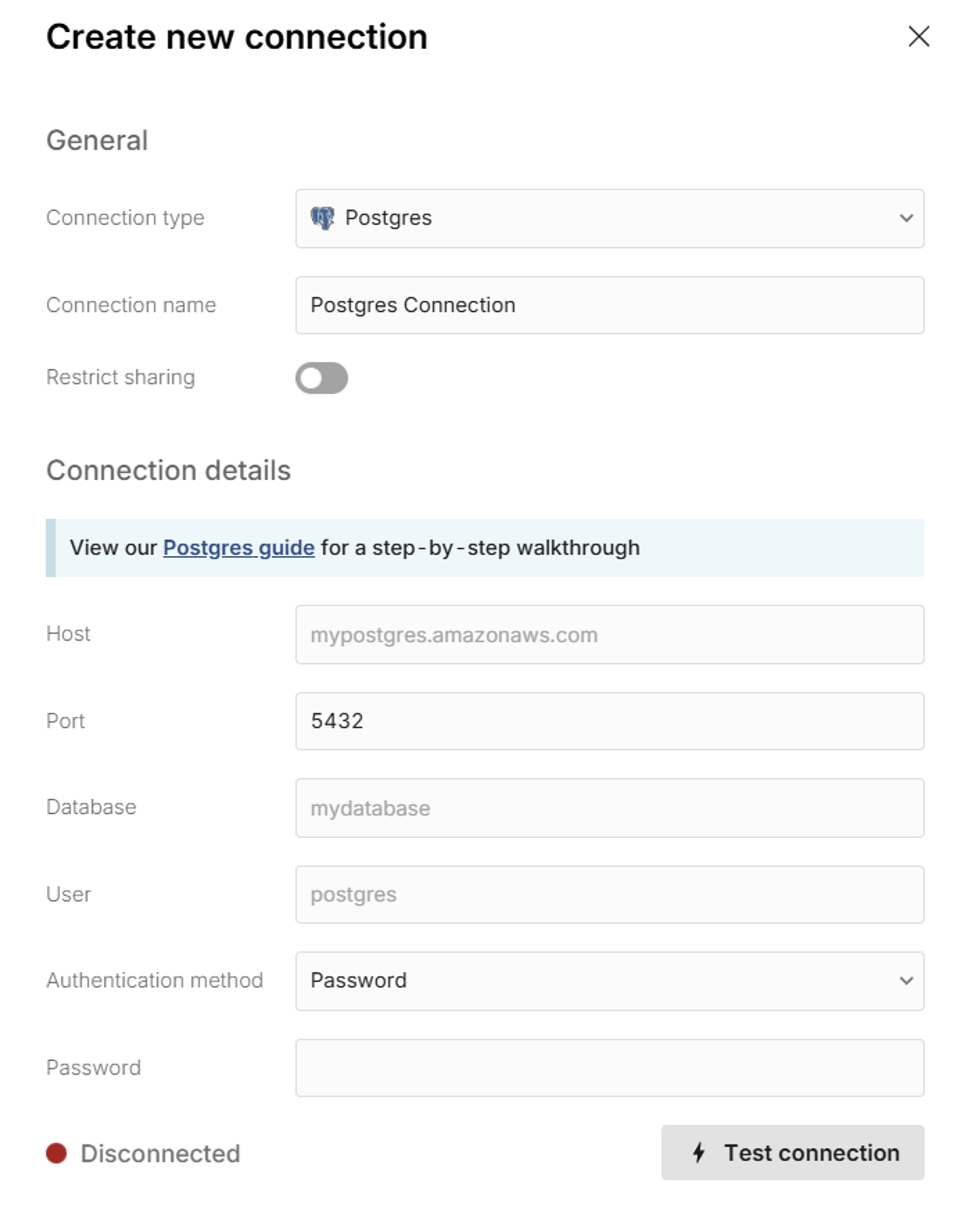 Postgres connector in spreadsheet