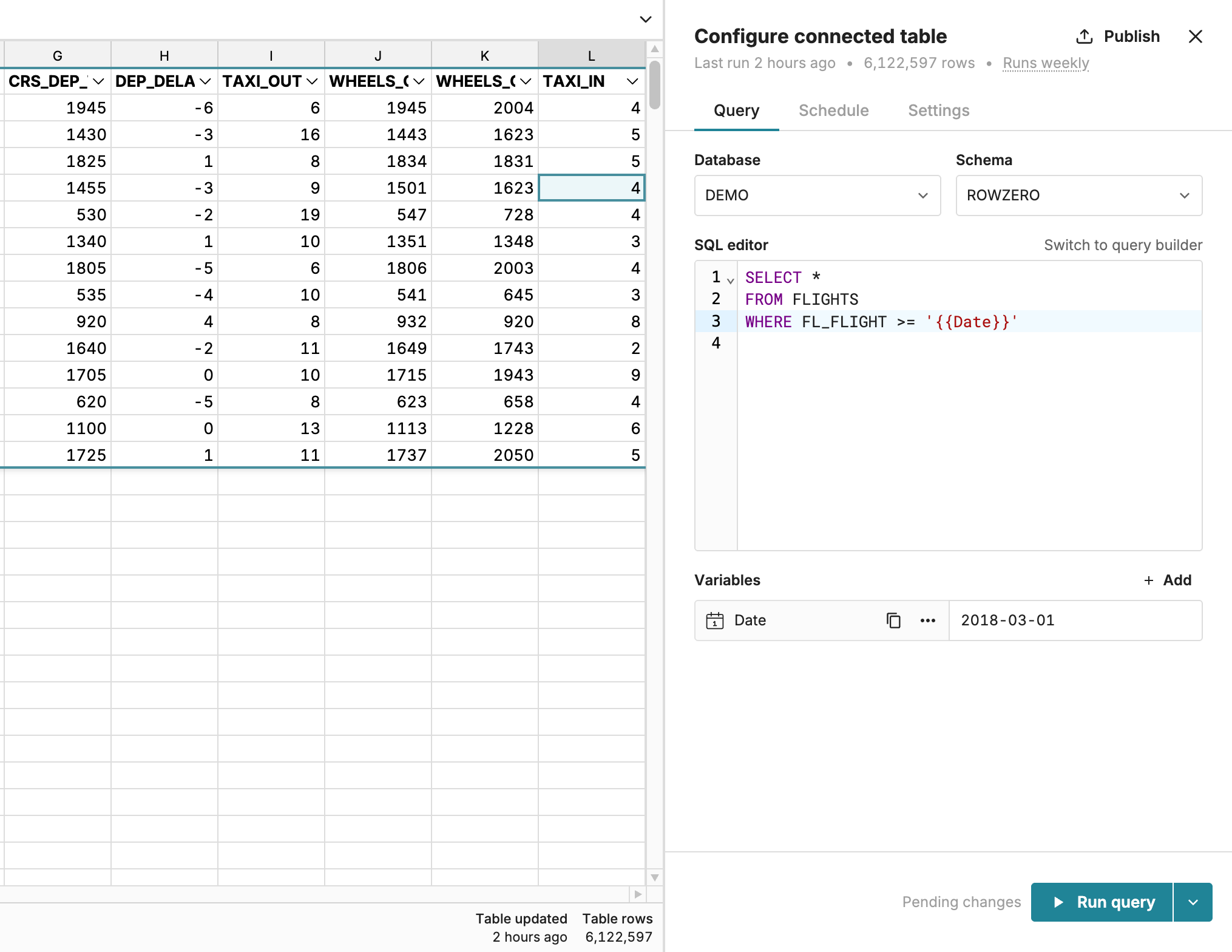 create query variable for data sources in spreadsheet