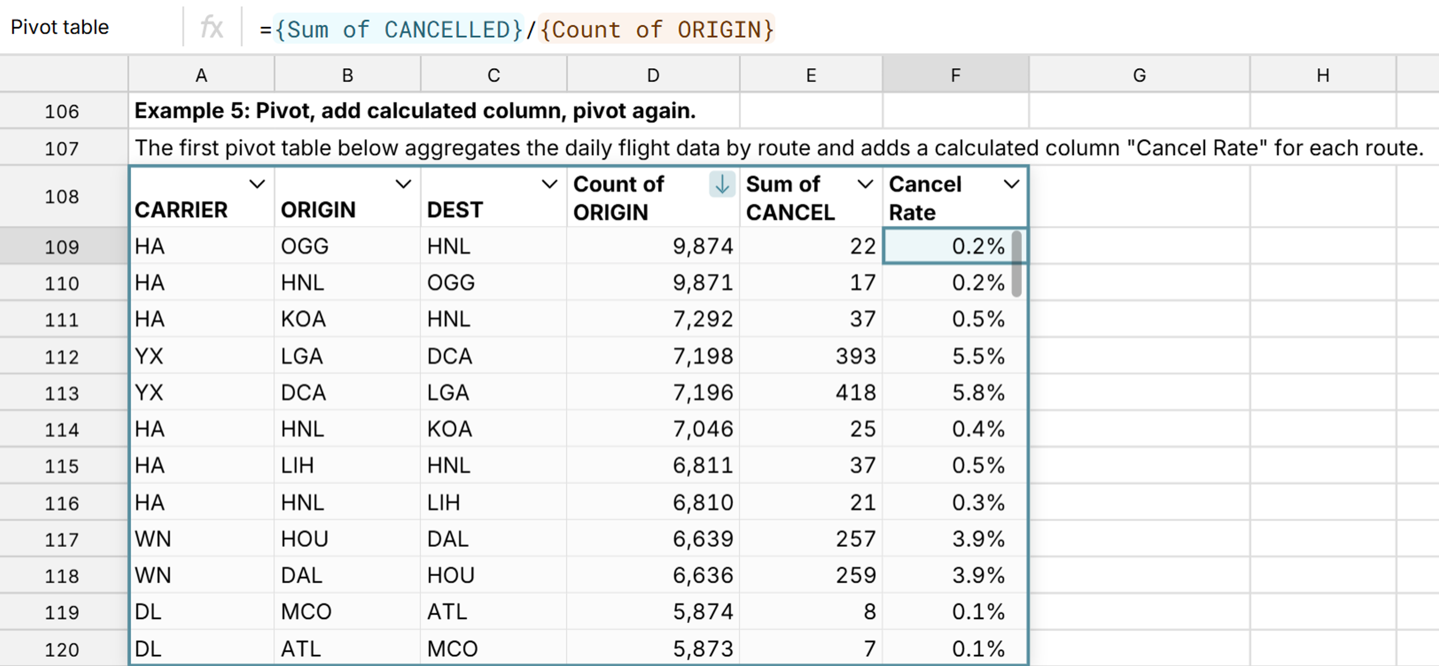 add calculated column to pivot table in spreadsheet