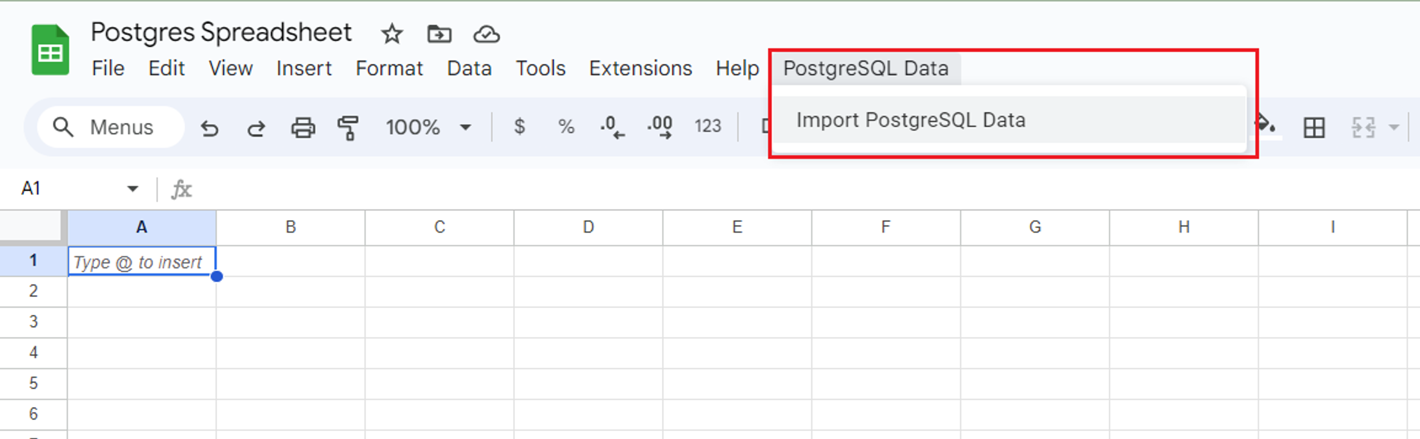 Postgres Menu in Google Sheets