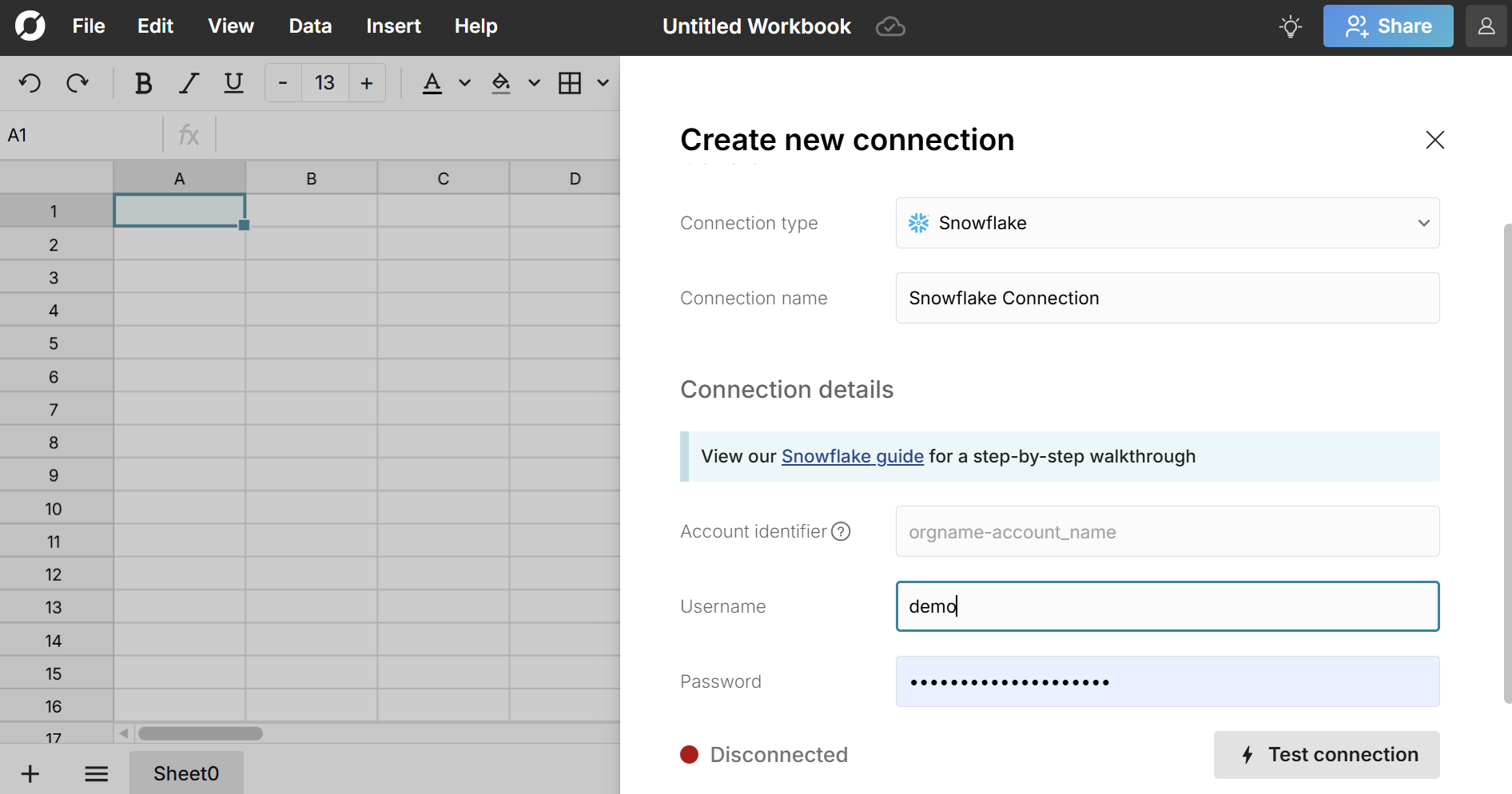 Create new Snowflake connection