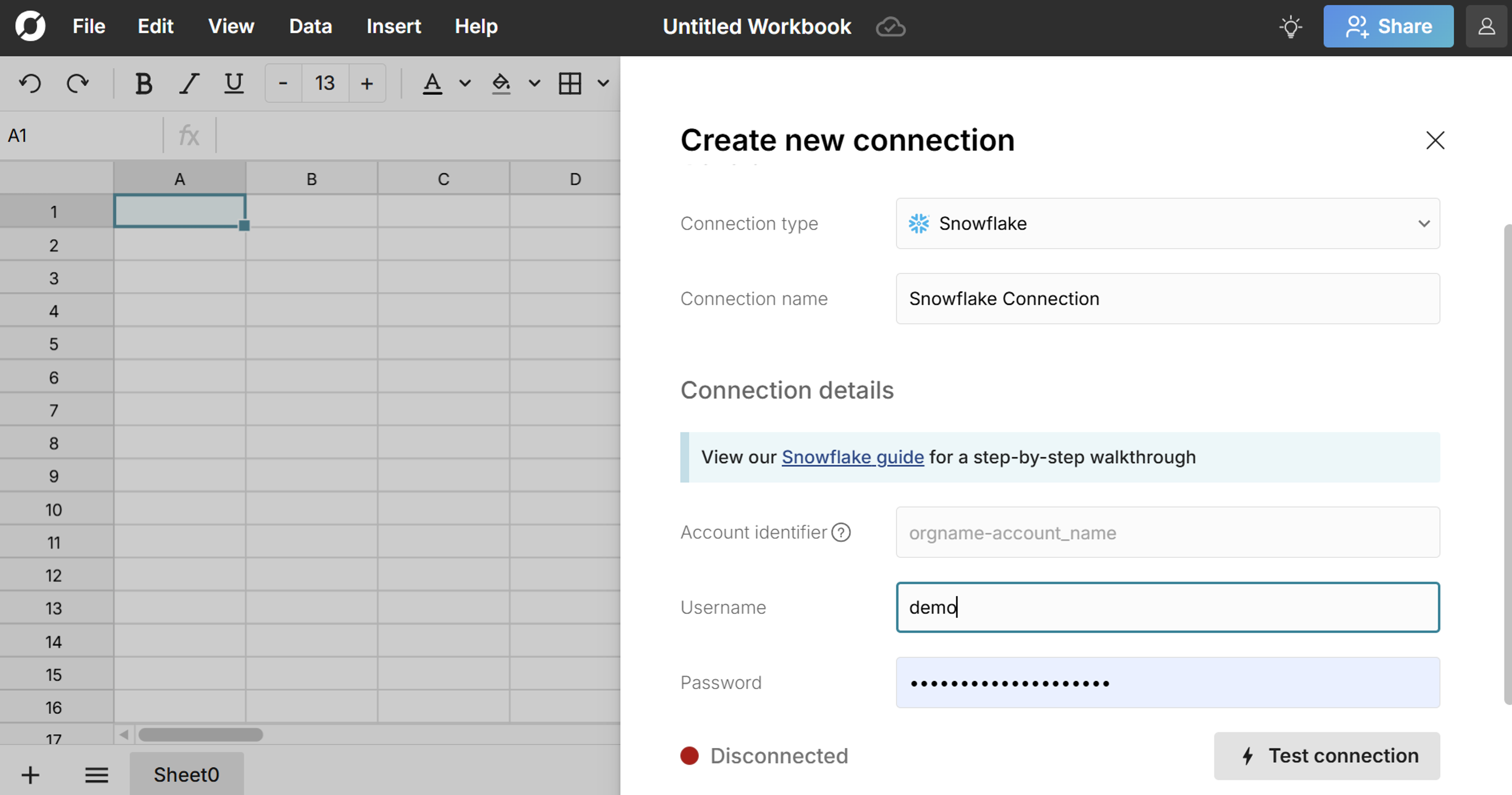 Create new Snowflake connection