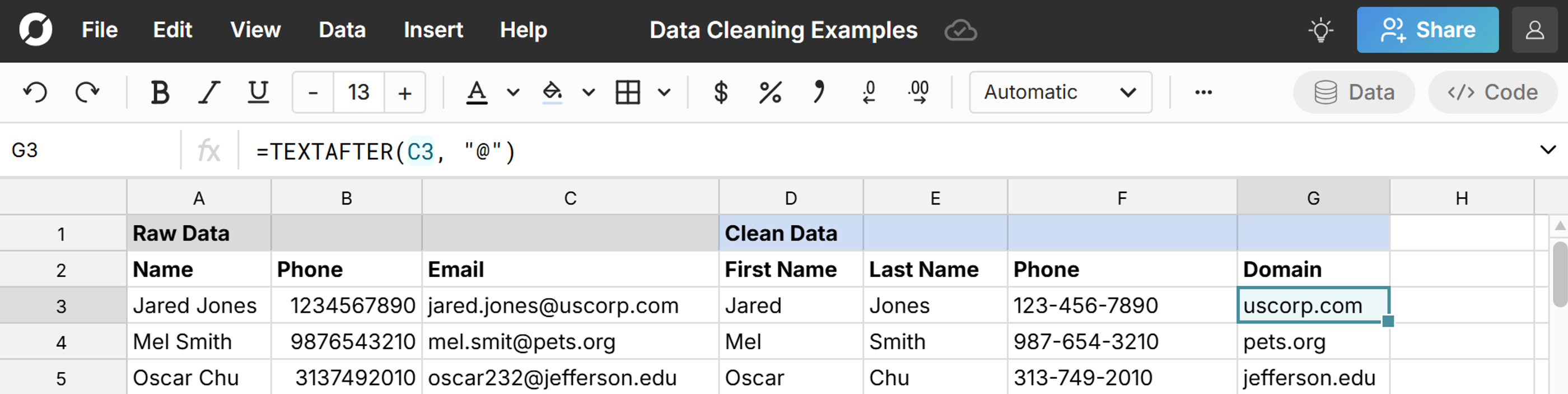 data cleaning in spreadsheet