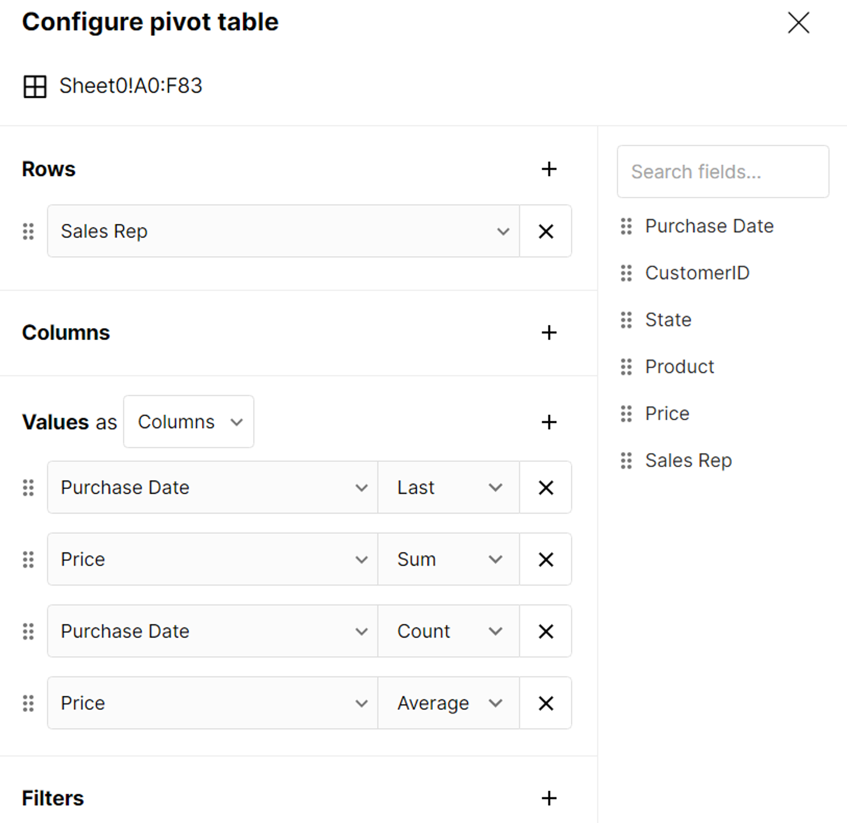 configure pivot table