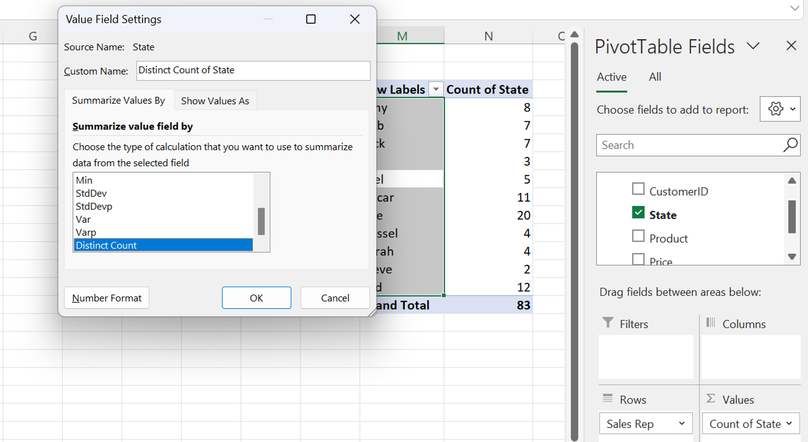 excel pivot table count distinct