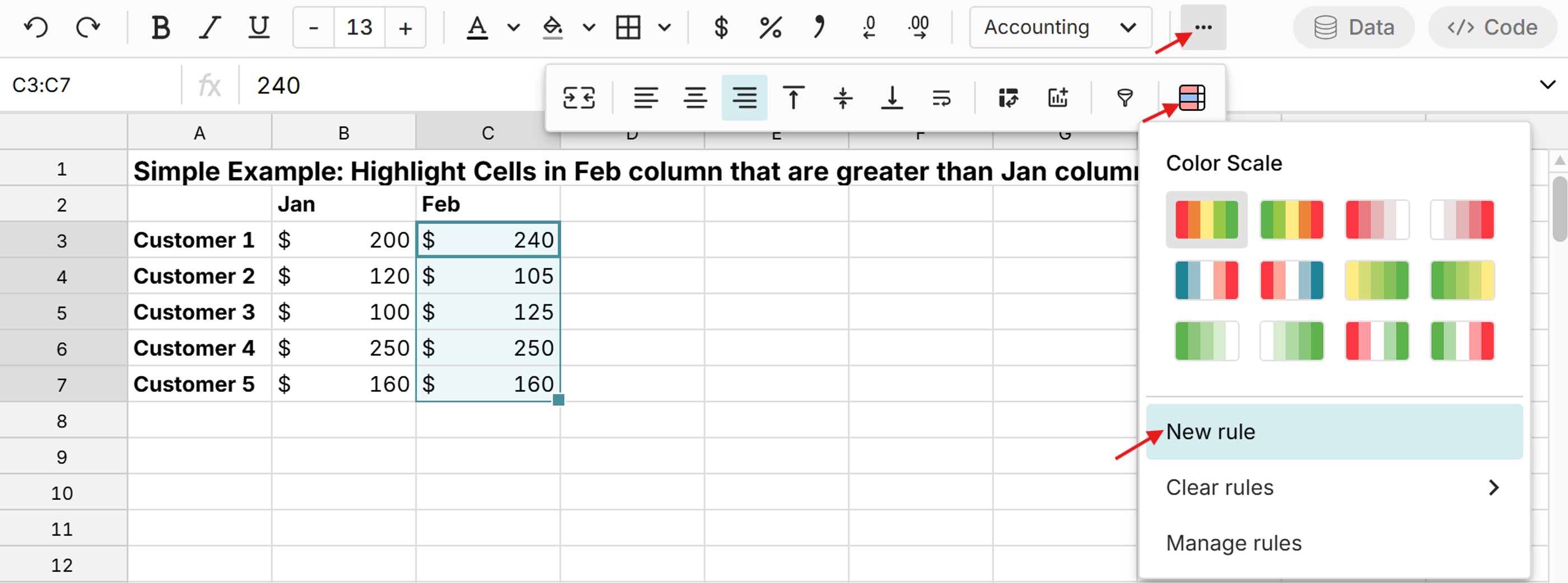 add conditional formatting to column