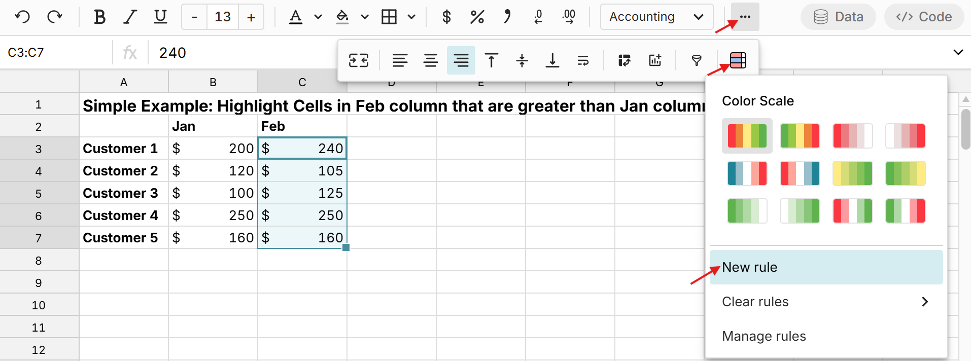 add conditional formatting to column