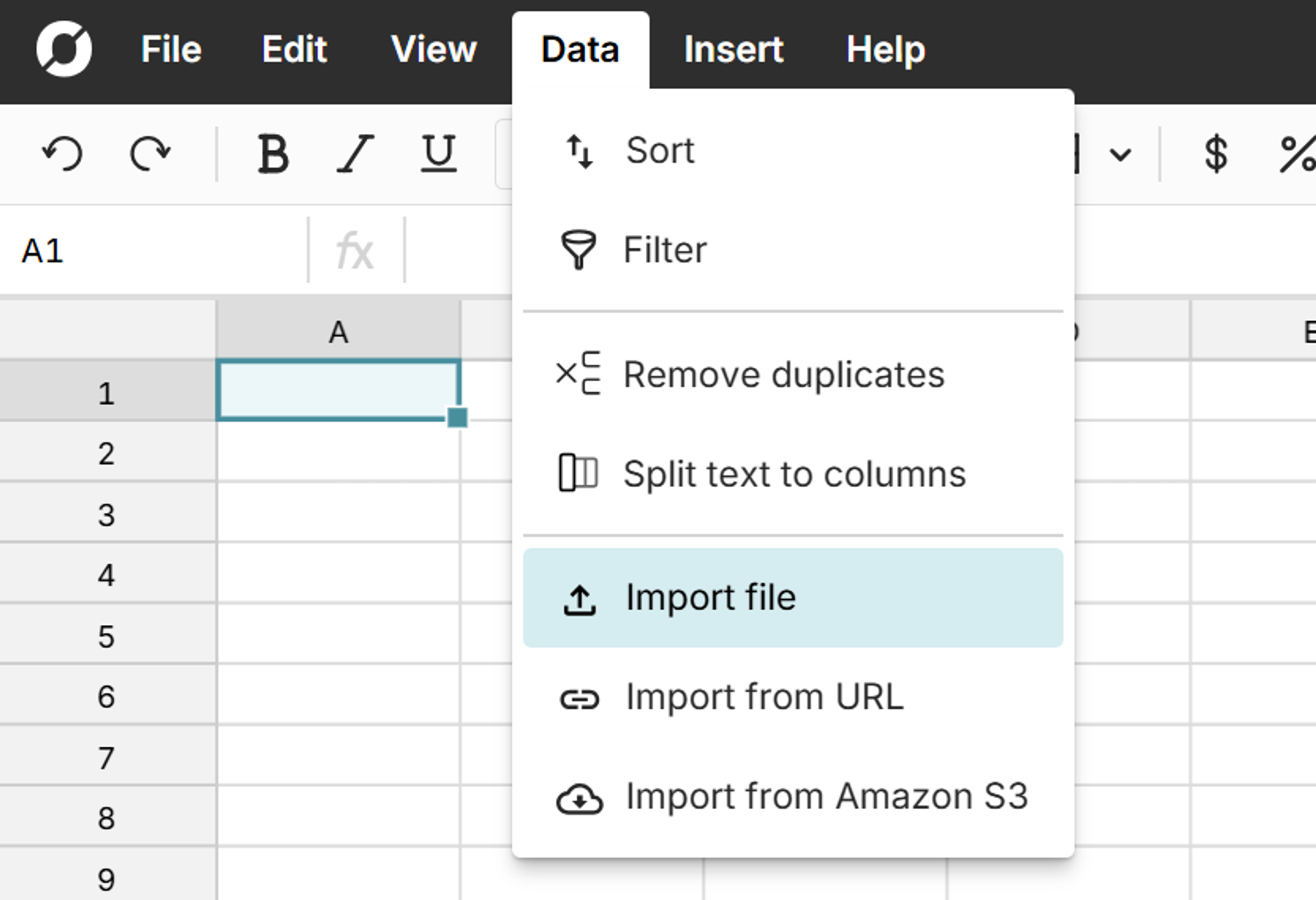 open parquet via file import
