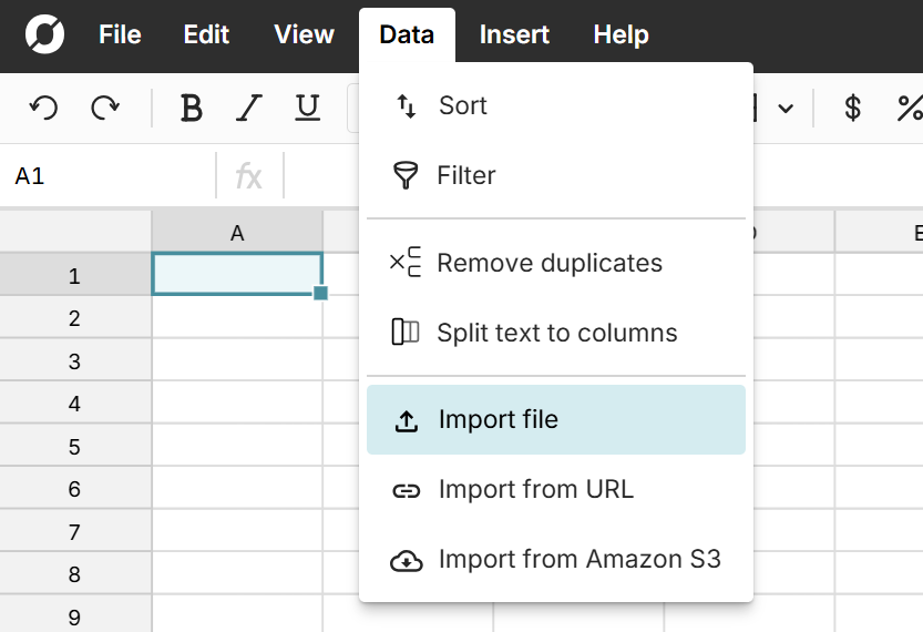 open parquet via file import