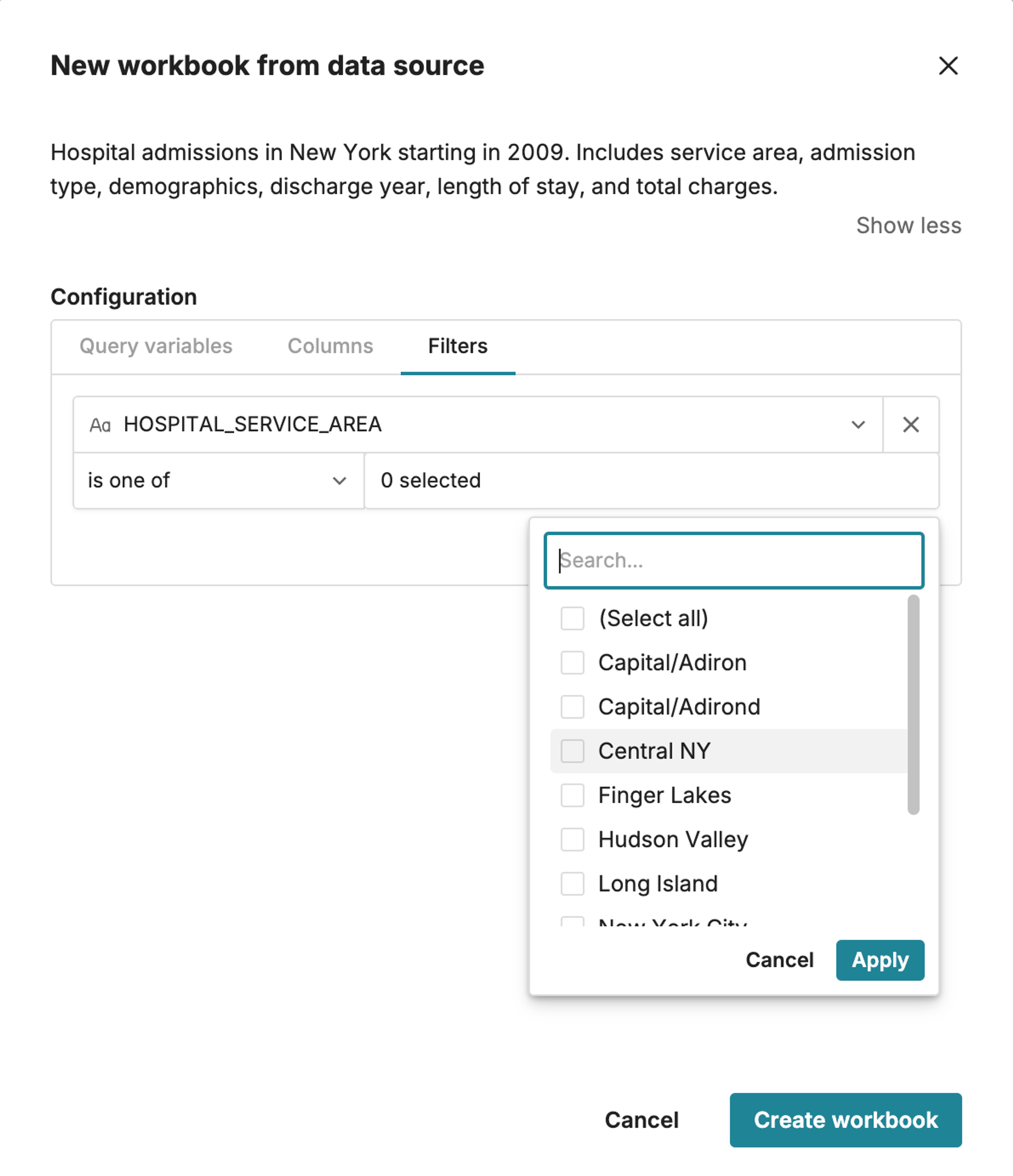 Users can filter data sources on any column at import. 