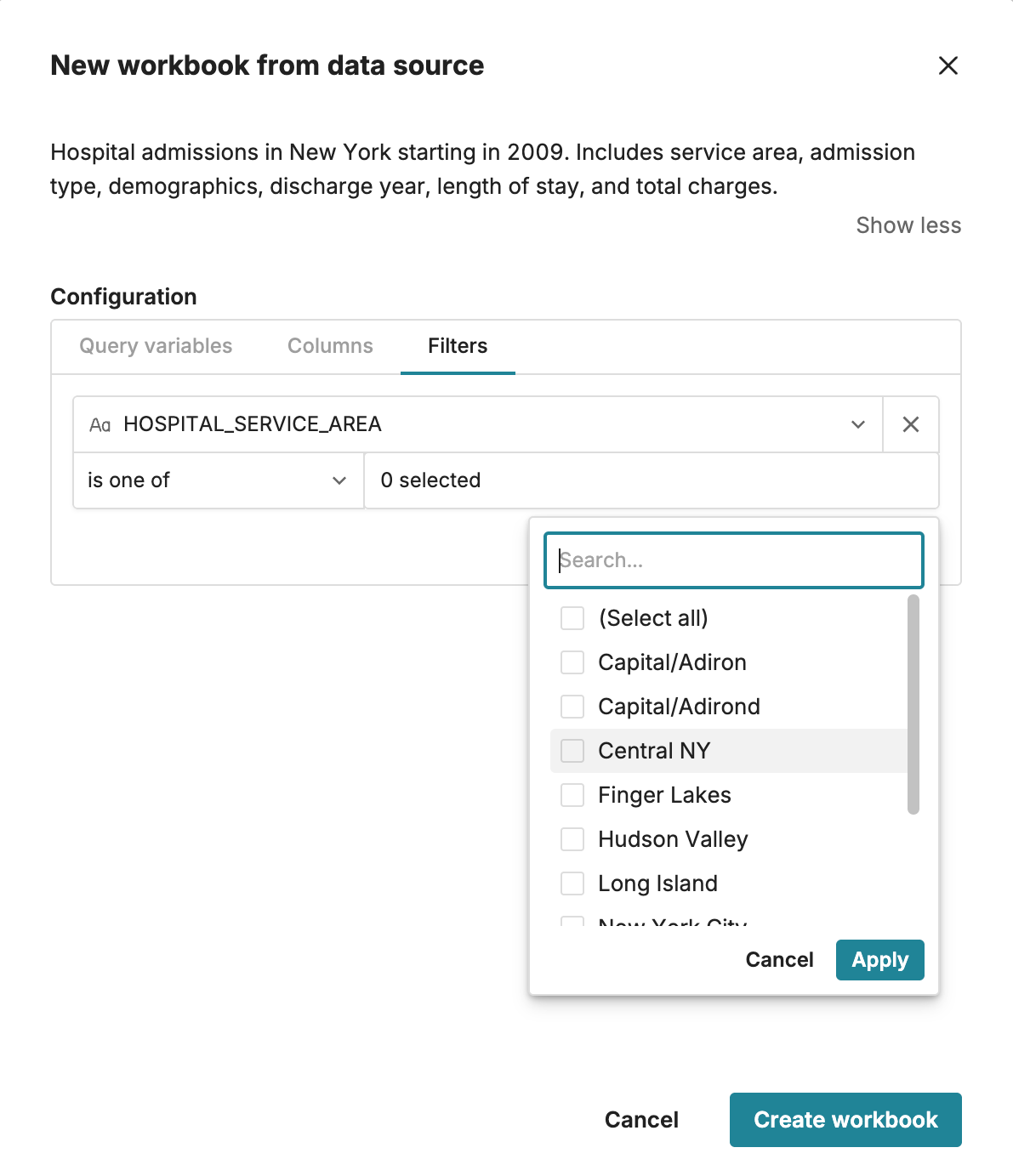 Users can filter data sources on any column at import.