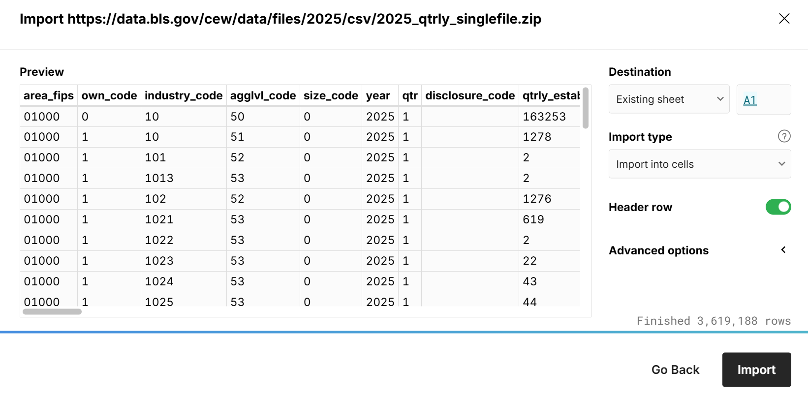 How to open large BLS data files in a spreadsheet
