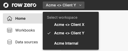 select workspace in Row Zero
