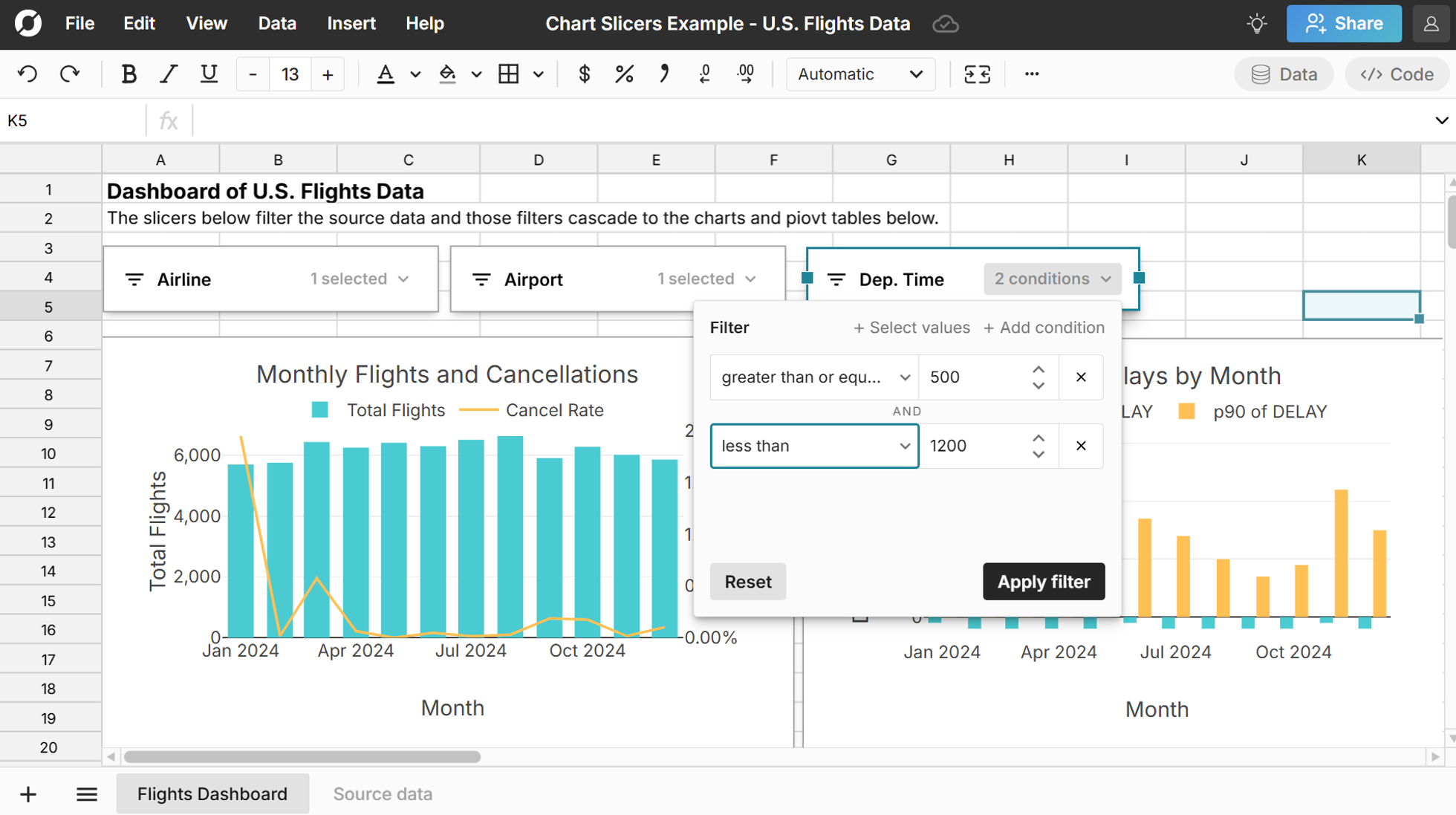How to add chart slicers to filter charts