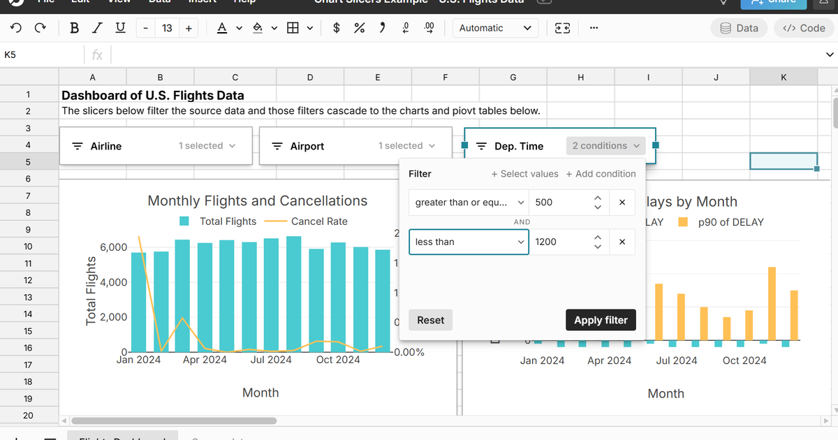 How to add chart slicers to filter charts - Row Zero – the spreadsheet ...