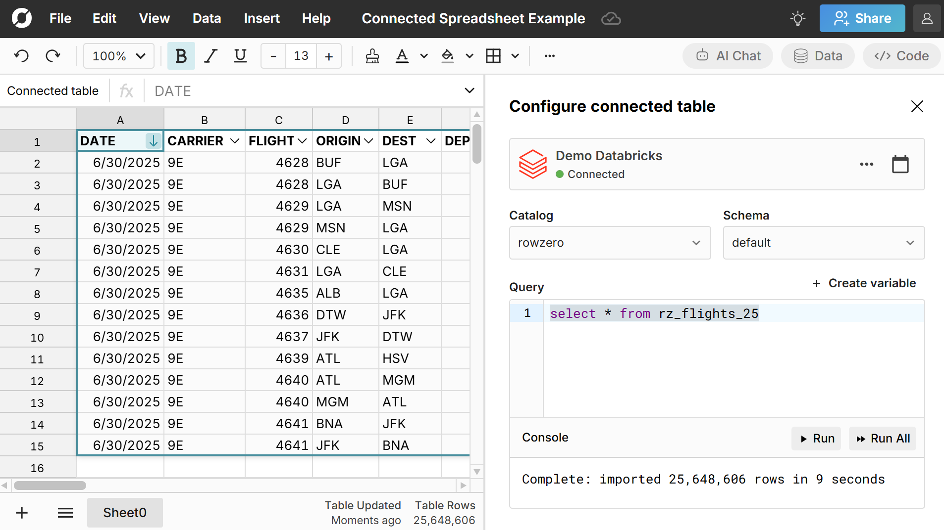 databricks spreadsheet connector