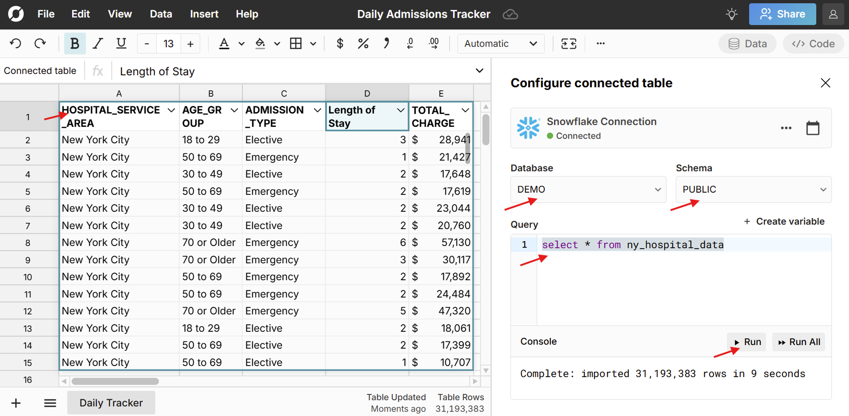 query snowflake from spreadsheet