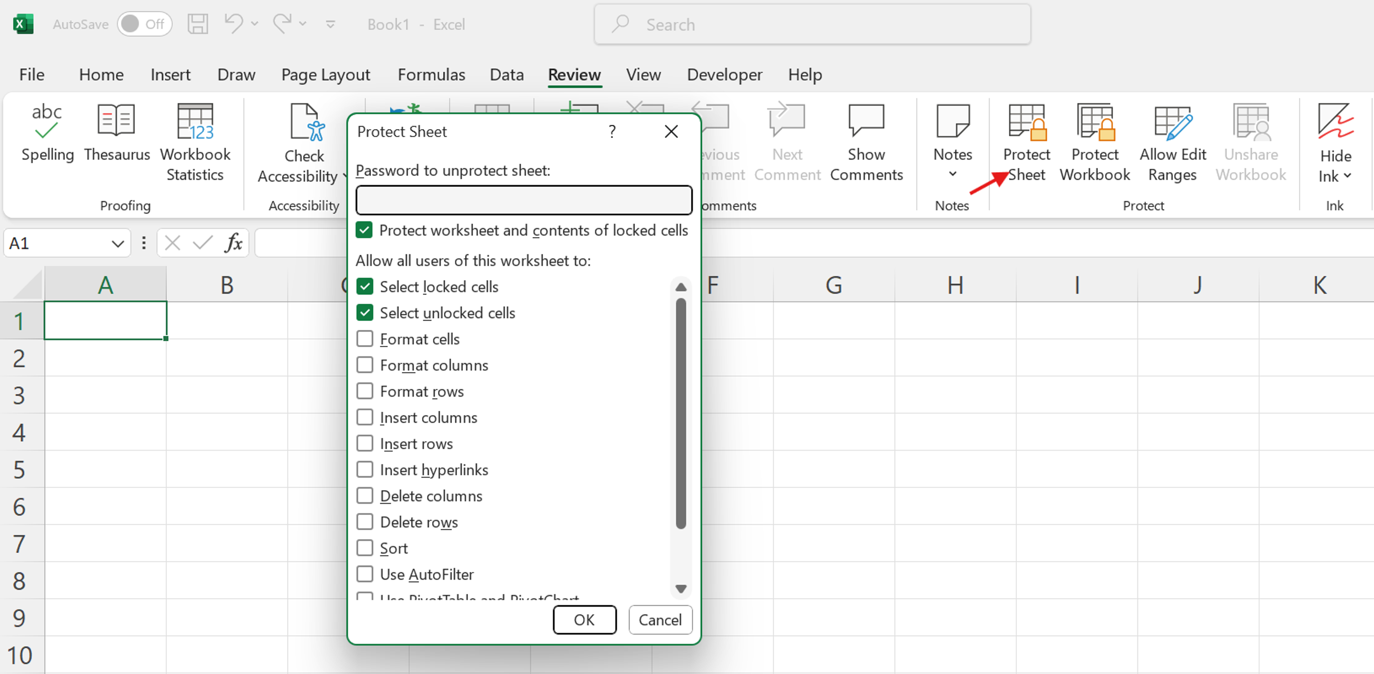 how to protect sheet in excel
