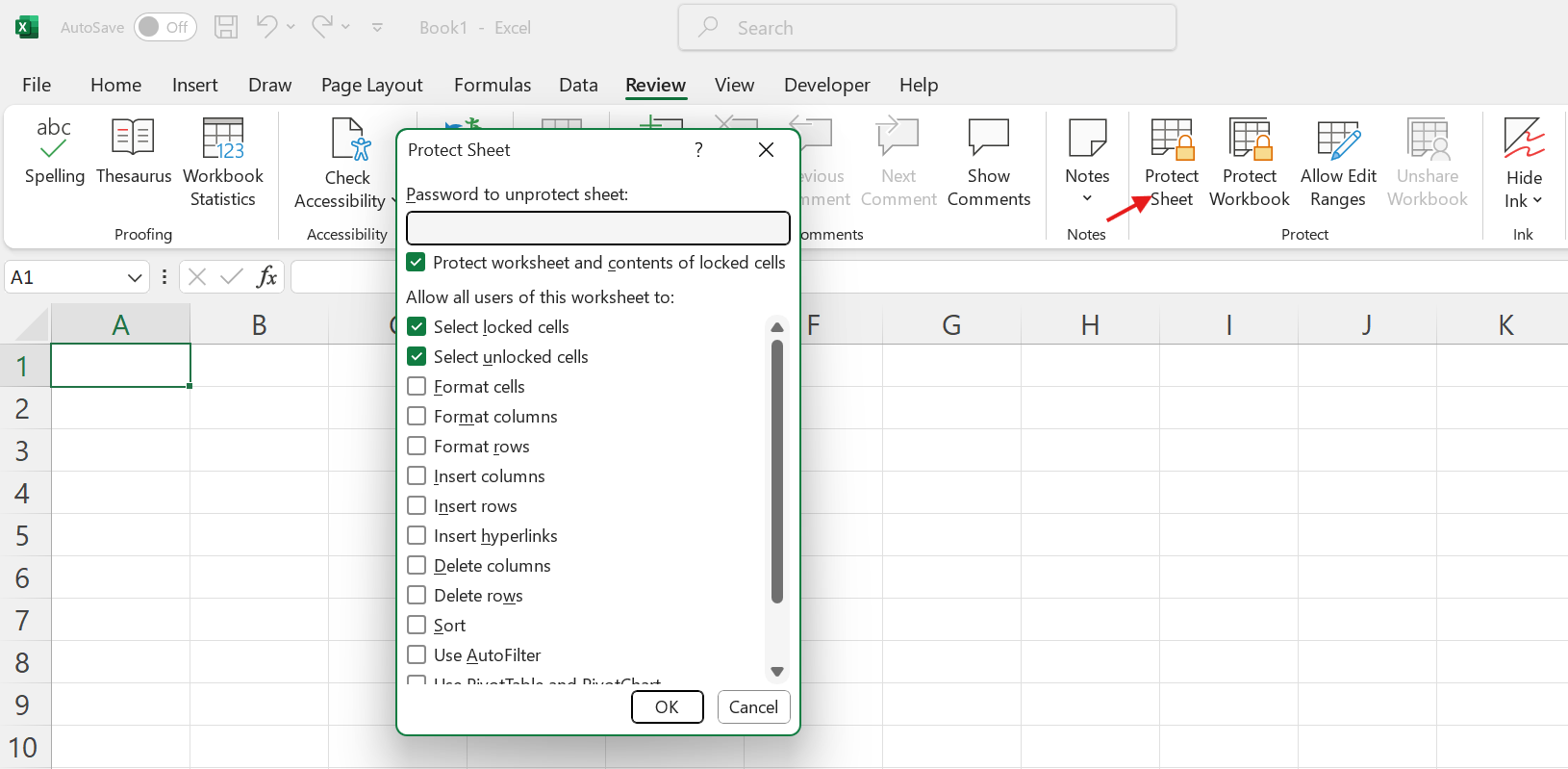 how to protect sheet in excel