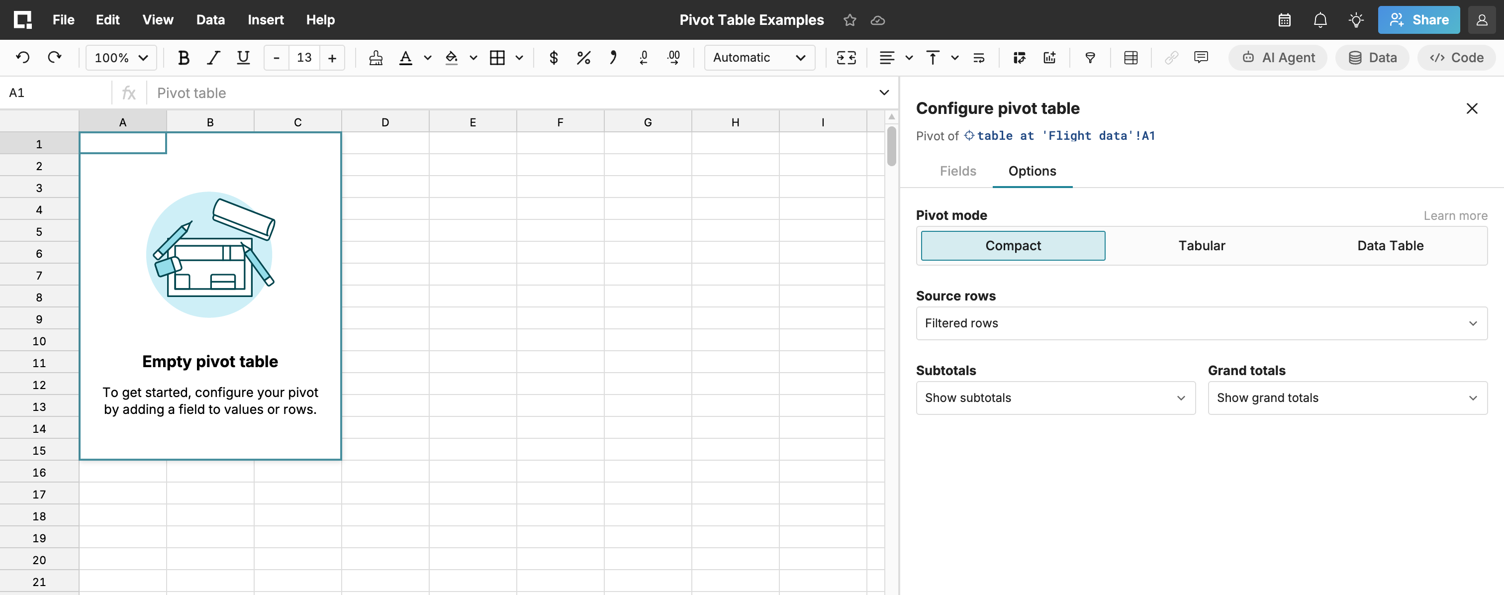empty pivot table