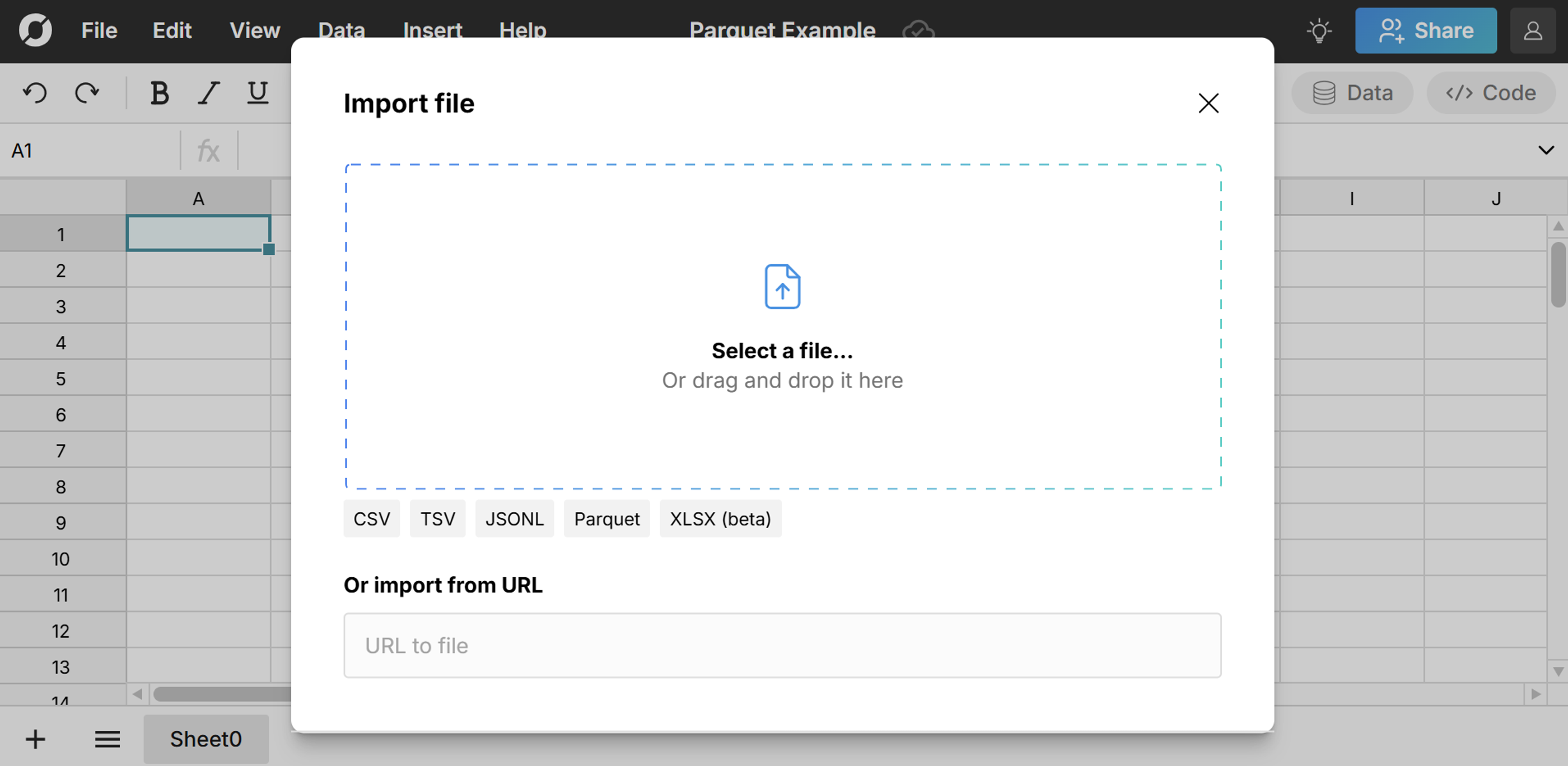 import parquet file to spreadsheet